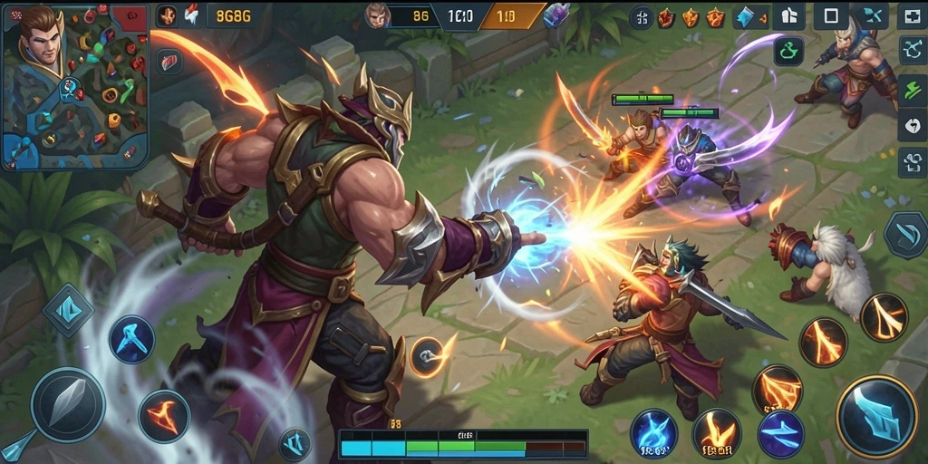Screenshot utama 8G8G menampilkan aksi gameplay MOBA yang mendebarkan.