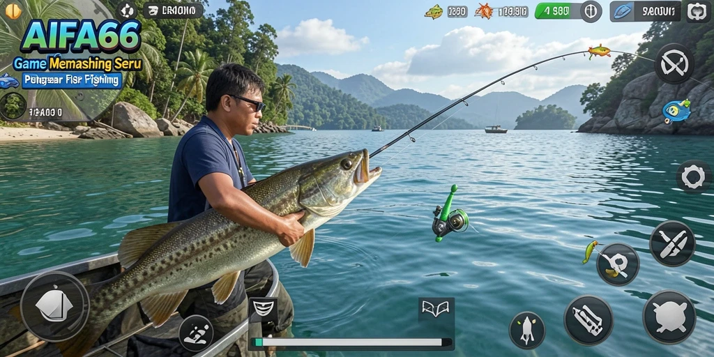 Screenshot gameplay <strong>AIFA66</strong> yang menunjukkan aksi memancing yang seru dan menegangkan.