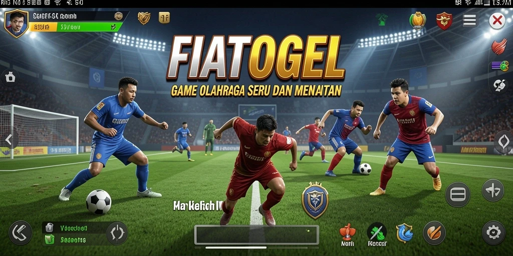 Screenshot utama FIATOGEL menampilkan pemain dalam aksi olahraga.
