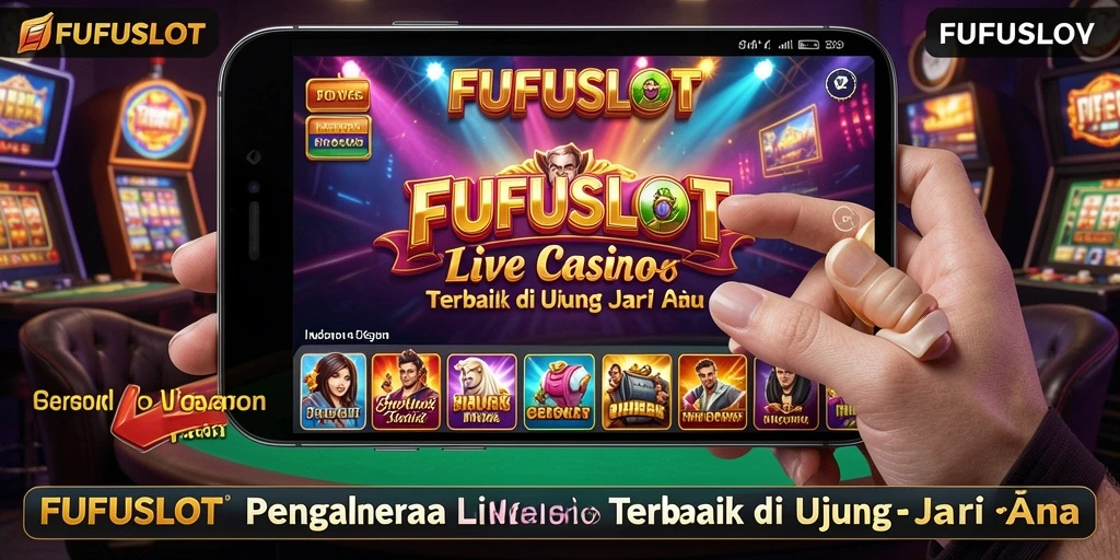 Screenshot FUFUSLOT menunjukkan dealer profesional dan meja permainan yang mengesankan.