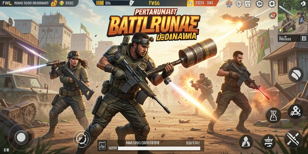 Tangkapan layar gameplay FW66 menampilkan pertarungan Battle Royale yang mendebarkan.