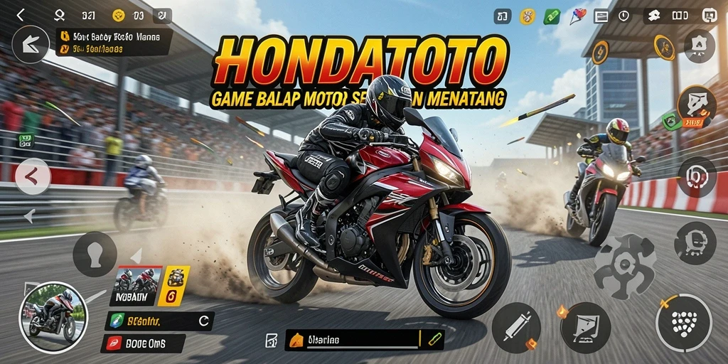 Screenshot gameplay HONDATOTO menampilkan aksi balap motor yang mendebarkan.