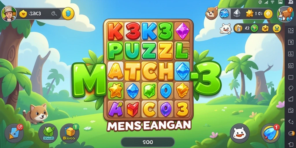 Tangkapan layar K3K3 menampilkan gameplay seru di level match-3.
