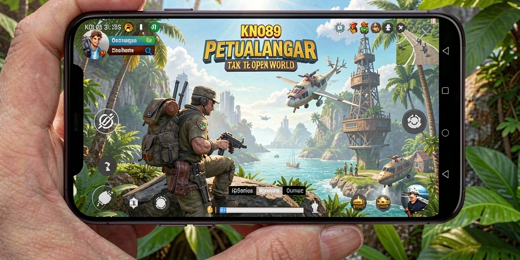Screenshot gameplay KNO89 menampilkan eksplorasi dunia yang luas.