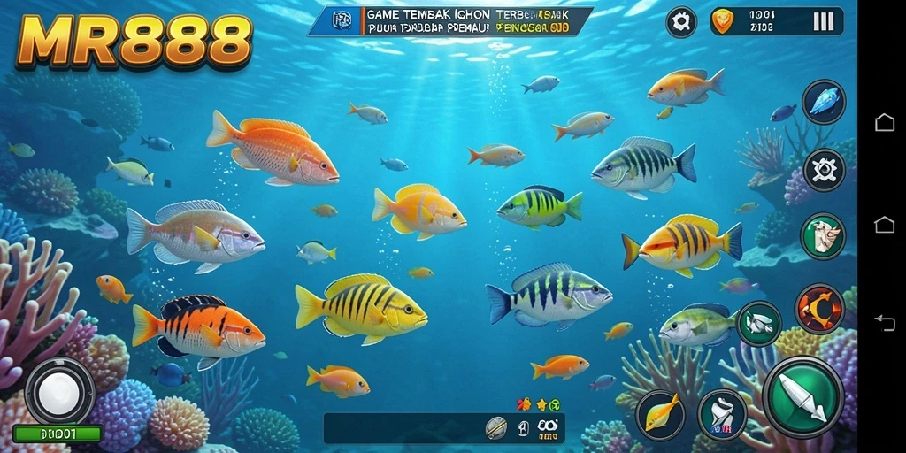Screenshot gameplay MR888 yang menampilkan aksi tembak ikan seru.