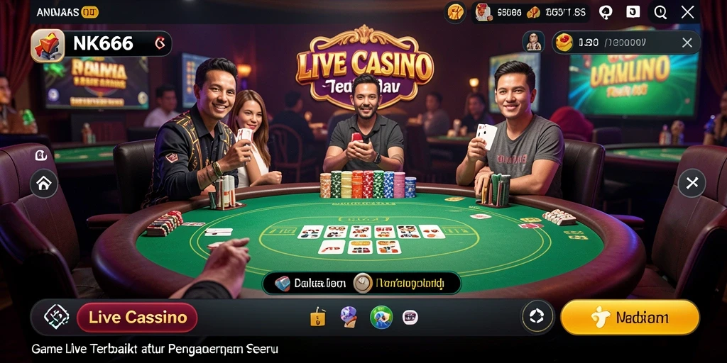Screenshot gameplay NK666 yang menampilkan interaksi langsung dengan dealer profesional.